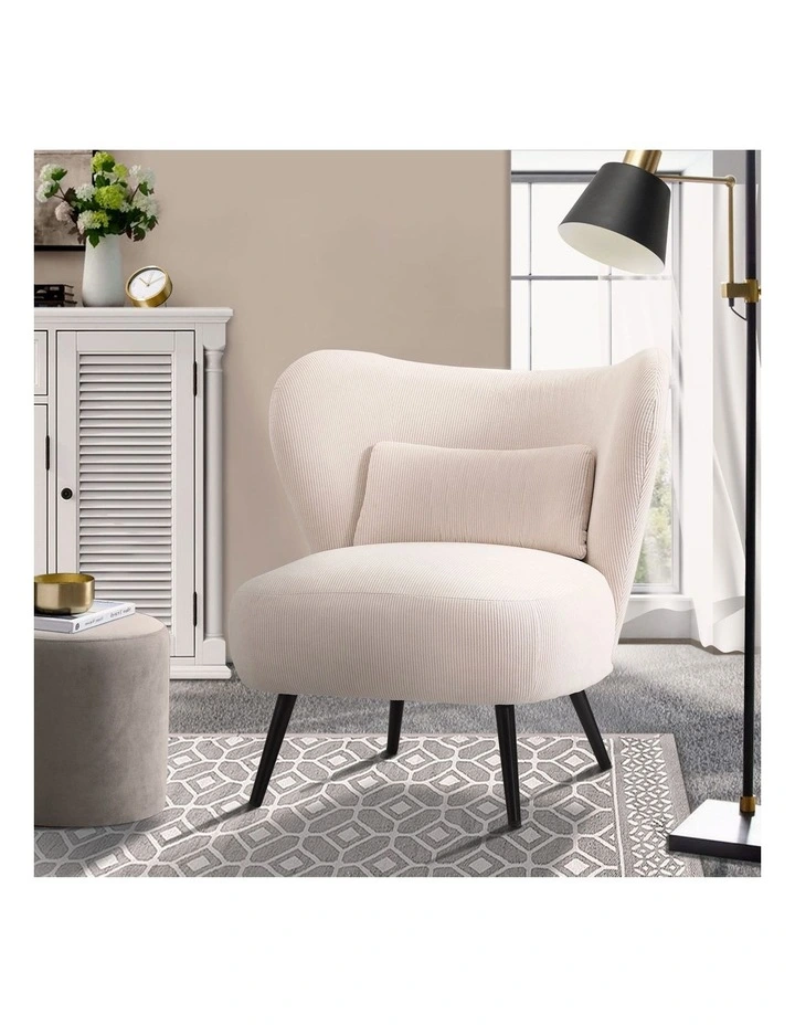 Oikiture Armchair Lounge Chair with Lumbar Pillow Wingback Velvet Beige image 4