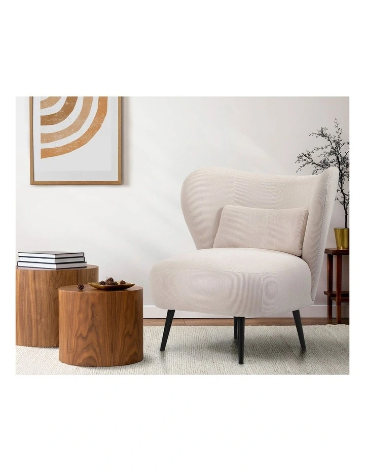 Oikiture Armchair Lounge Chair with Lumbar Pillow Wingback Velvet Beige image 5