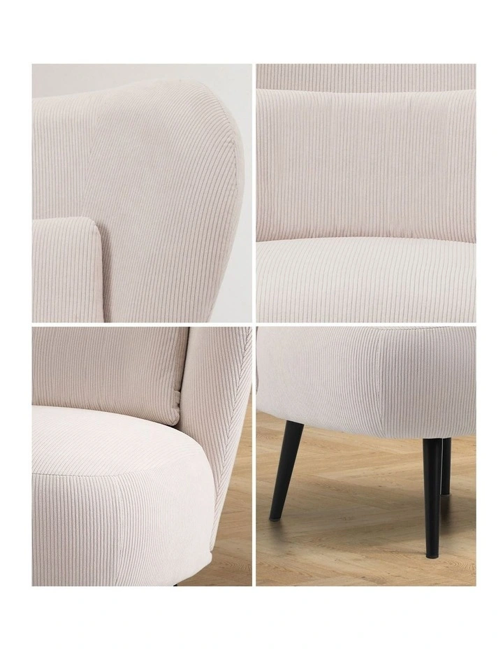 Oikiture Armchair Lounge Chair with Lumbar Pillow Wingback Velvet Beige image 6