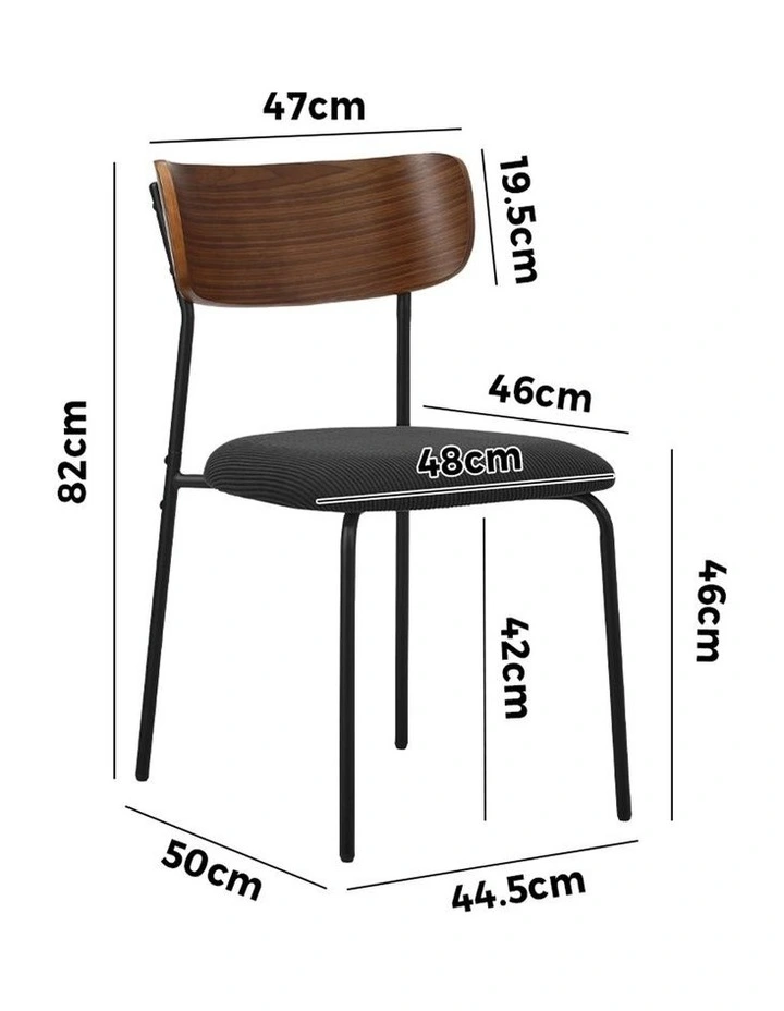 Oikiture 2PCS Dining Chairs Kitchen Chair Padded Lounge Seat Corduroy Black image 3