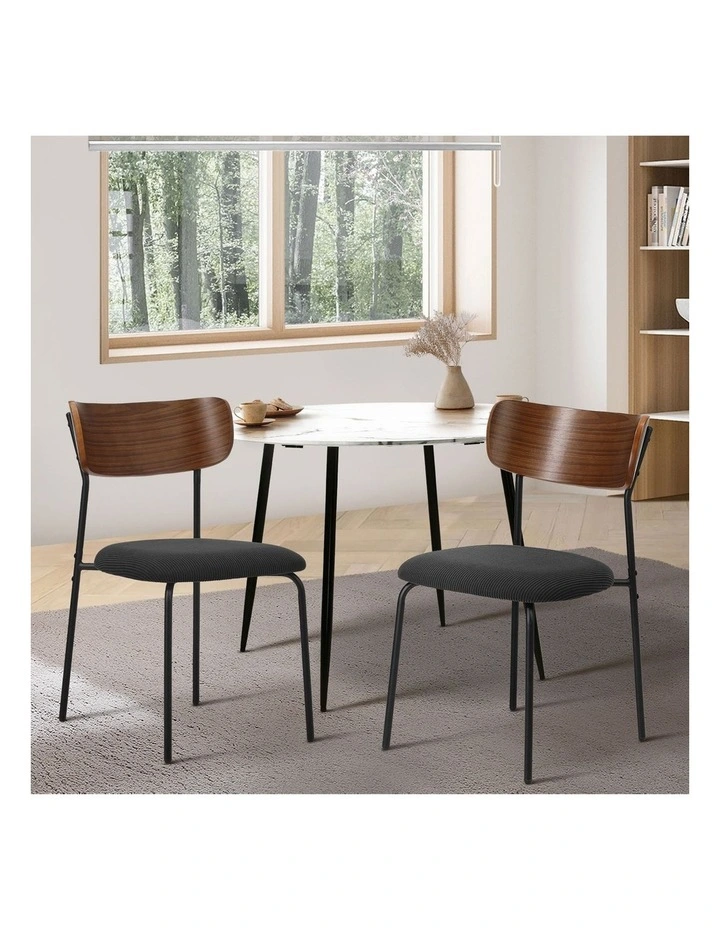 Oikiture 2PCS Dining Chairs Kitchen Chair Padded Lounge Seat Corduroy Black image 4