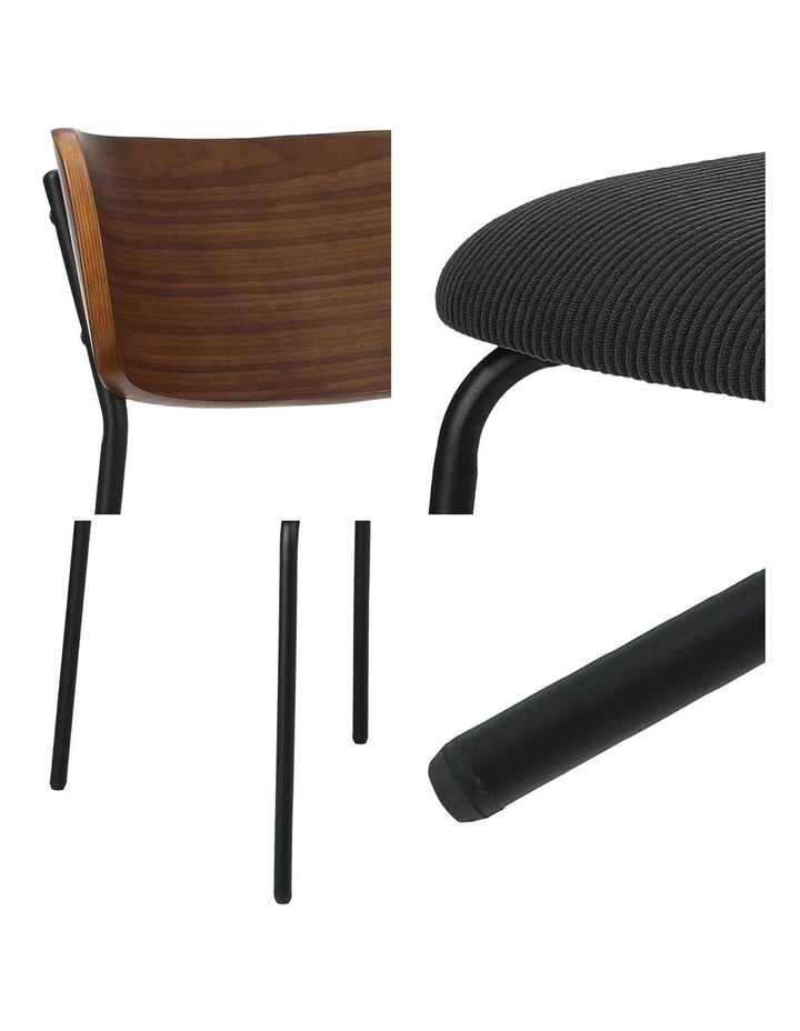 Oikiture 2PCS Dining Chairs Kitchen Chair Padded Lounge Seat Corduroy Black image 6