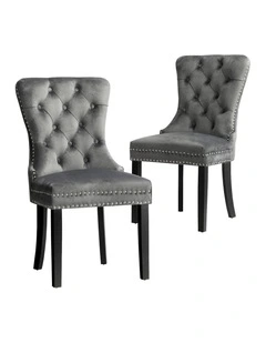 Oikiture 2x Velvet Dining Chairs Upholstered French Provincial Tufted Grey