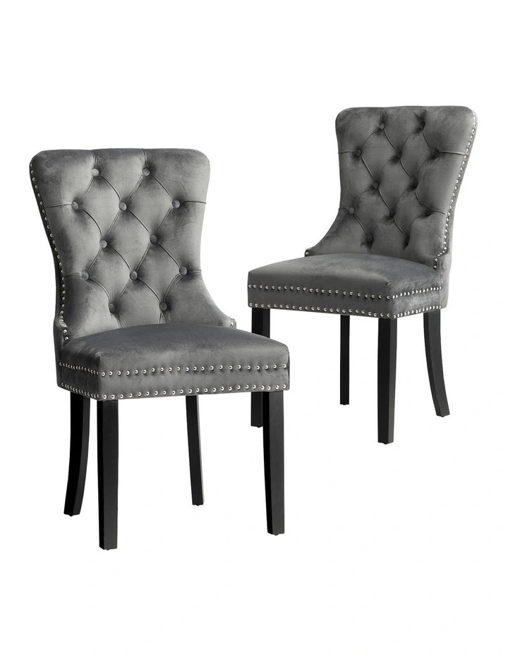 Oikiture 2x Velvet Dining Chairs Upholstered French Provincial Tufted Grey image 1