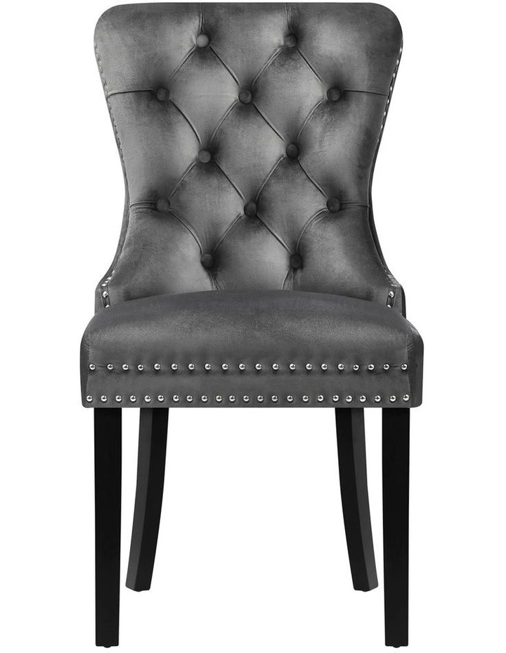 Oikiture 2x Velvet Dining Chairs Upholstered French Provincial Tufted Grey image 2