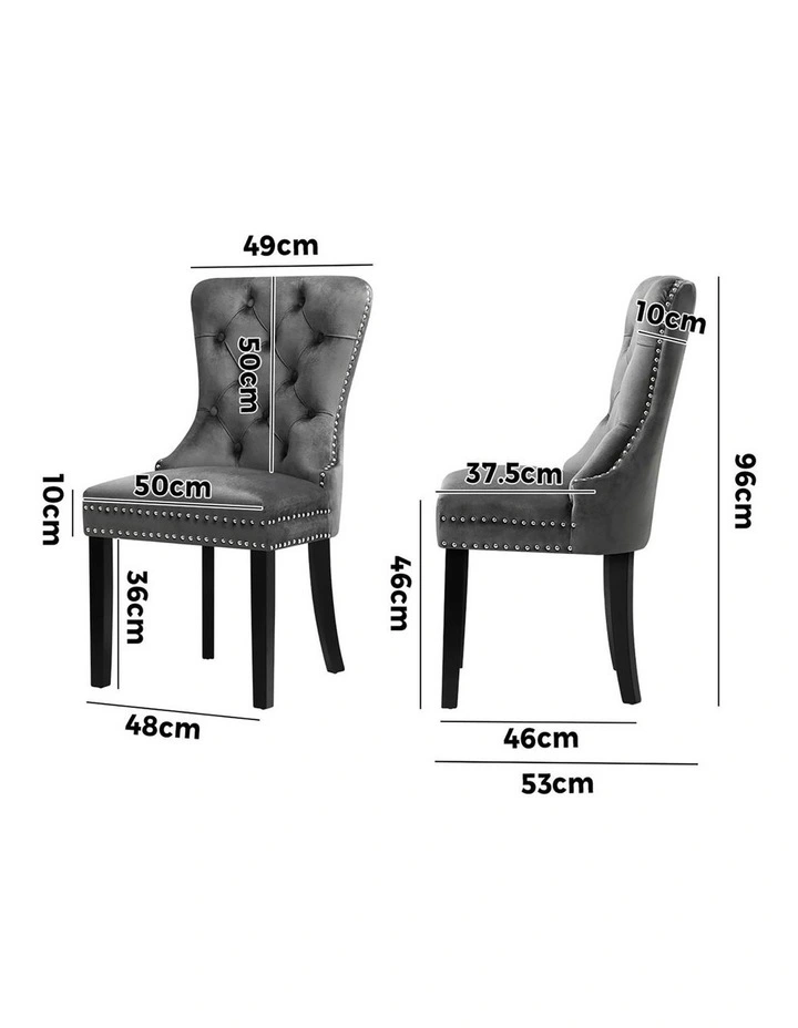 Oikiture 2x Velvet Dining Chairs Upholstered French Provincial Tufted Grey image 3