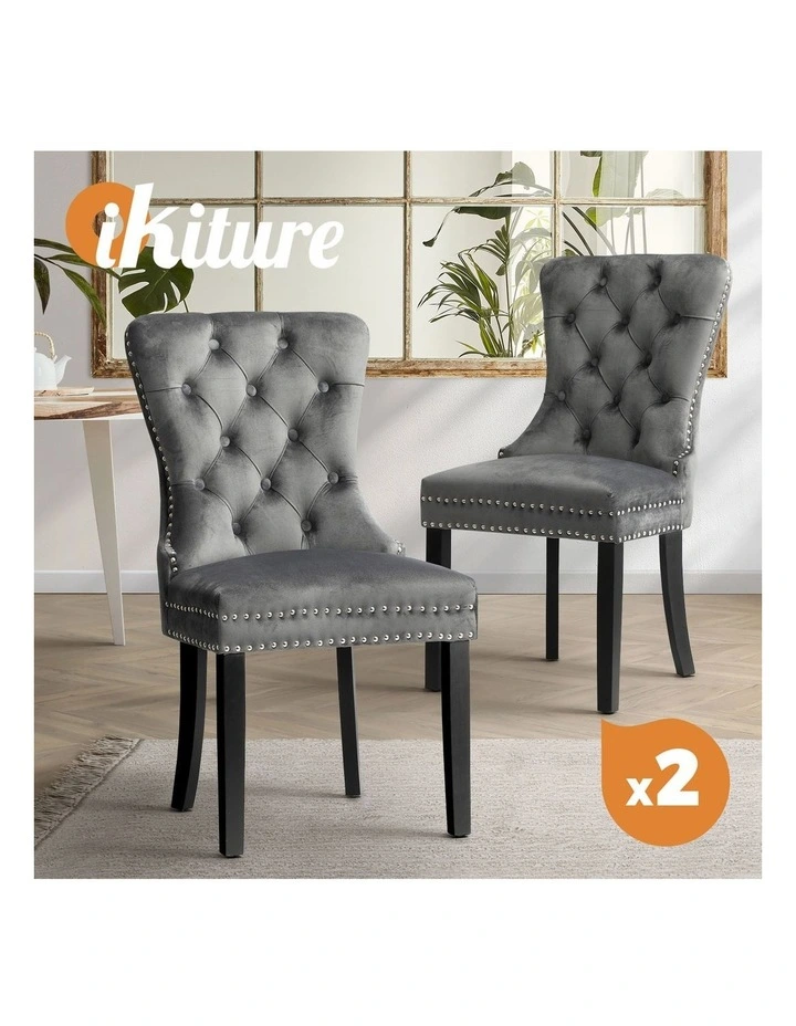 Oikiture 2x Velvet Dining Chairs Upholstered French Provincial Tufted Grey image 4