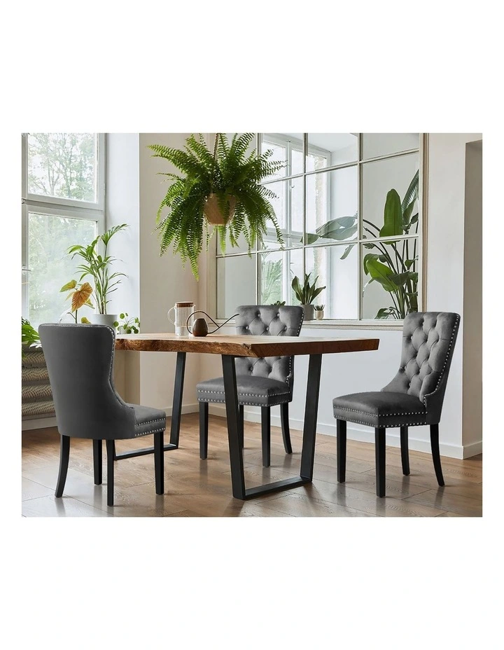 Oikiture 2x Velvet Dining Chairs Upholstered French Provincial Tufted Grey image 5