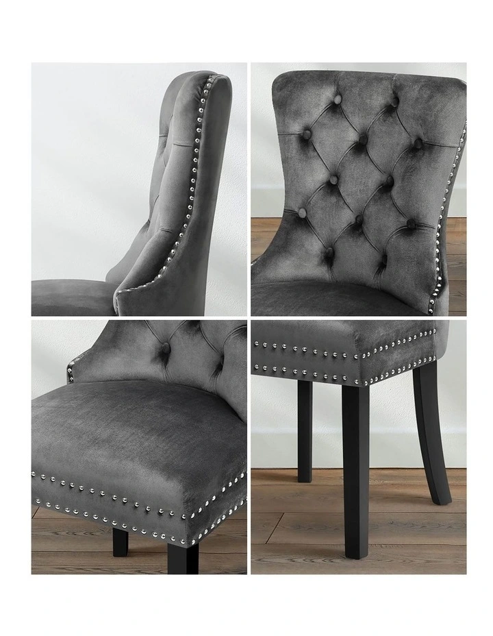 Oikiture 2x Velvet Dining Chairs Upholstered French Provincial Tufted Grey image 6