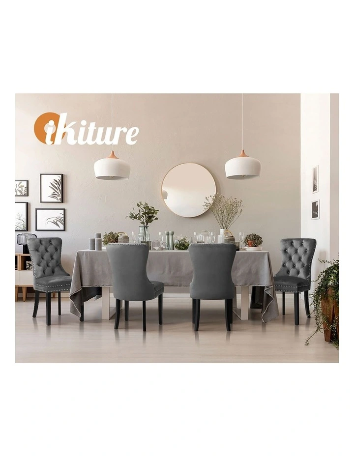 Oikiture 2x Velvet Dining Chairs Upholstered French Provincial Tufted Grey image 7