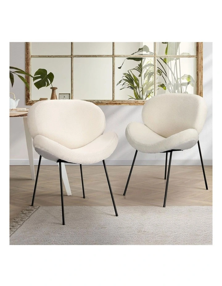 Oikiture 2PCS Armchair Dining Chair Accent Chairs Tub Armchairs Sherpa White image 4