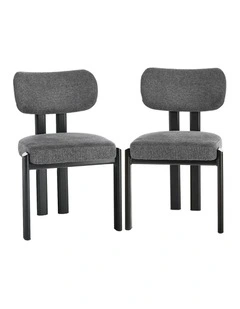Oikiture Set of 2 Dining Chairs Linen Fabric Kitchen Chair Padded Seat Grey