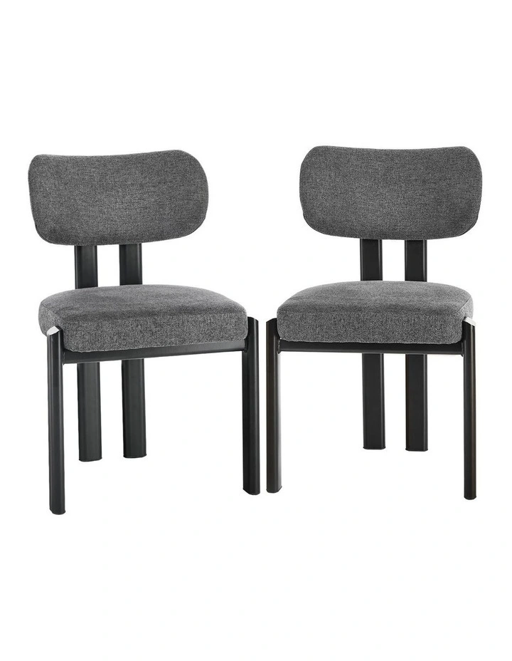 Oikiture Set of 2 Dining Chairs Linen Fabric Kitchen Chair Padded Seat Grey image 1