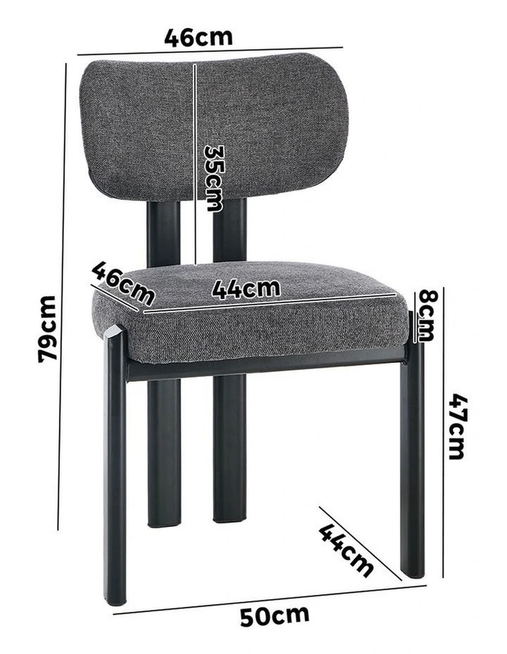 Oikiture Set of 2 Dining Chairs Linen Fabric Kitchen Chair Padded Seat Grey image 3