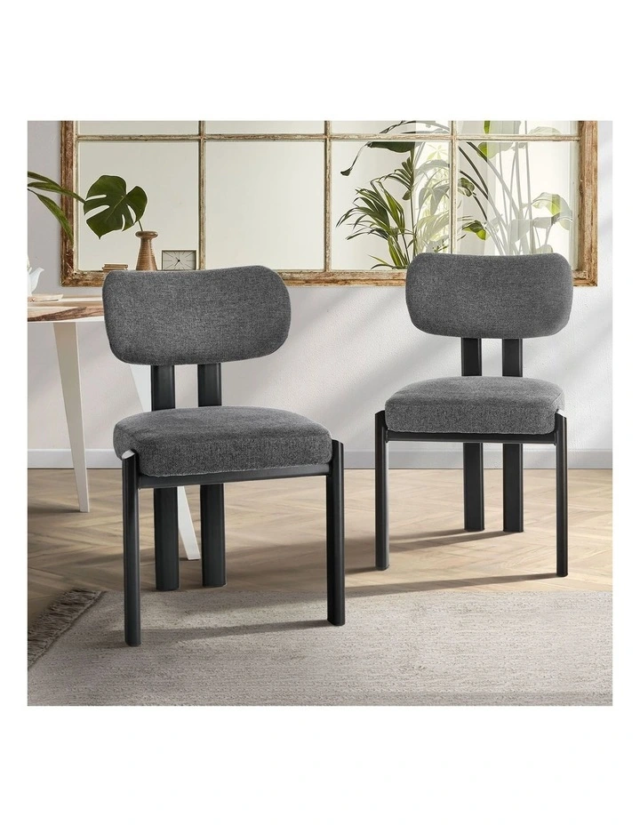Oikiture Set of 2 Dining Chairs Linen Fabric Kitchen Chair Padded Seat Grey image 4