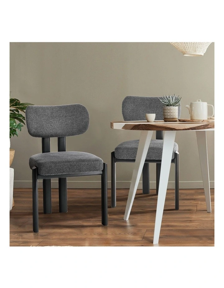 Oikiture Set of 2 Dining Chairs Linen Fabric Kitchen Chair Padded Seat Grey image 5