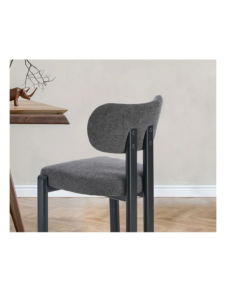 Oikiture Set of 2 Dining Chairs Linen Fabric Kitchen Chair Padded Seat Grey image 6