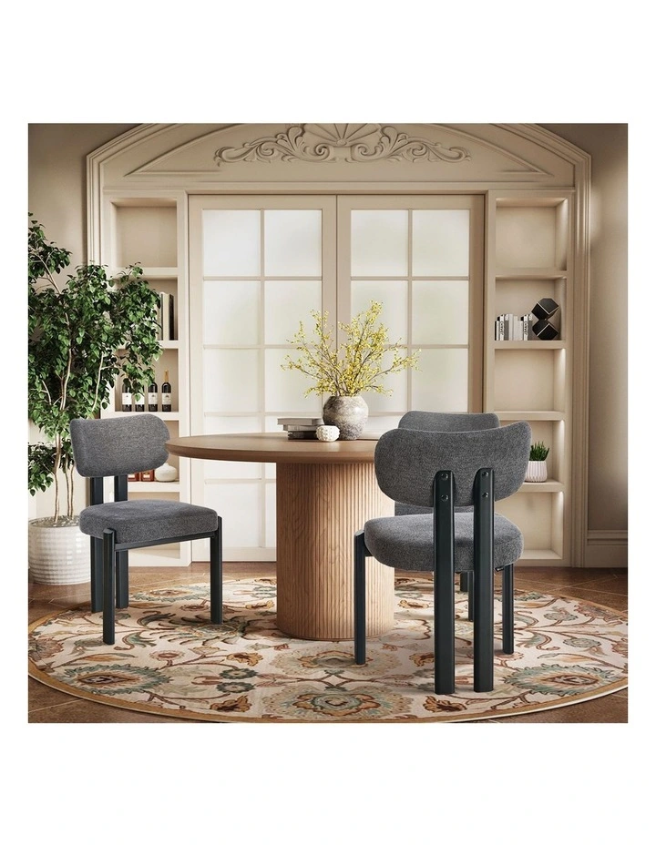Oikiture Set of 2 Dining Chairs Linen Fabric Kitchen Chair Padded Seat Grey image 7