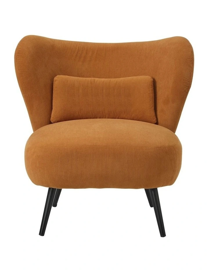 Oikiture Armchair Lounge Chair with Lumbar Pillow Wingback Velvet Orange image 2
