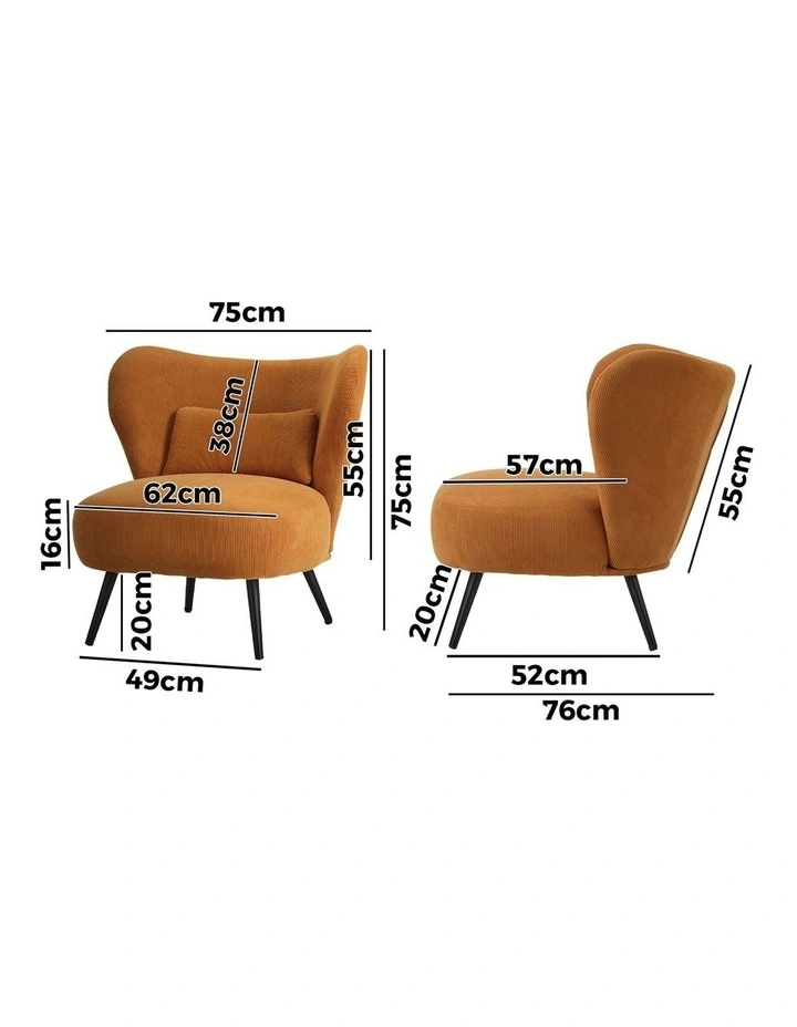 Oikiture Armchair Lounge Chair with Lumbar Pillow Wingback Velvet Orange image 3