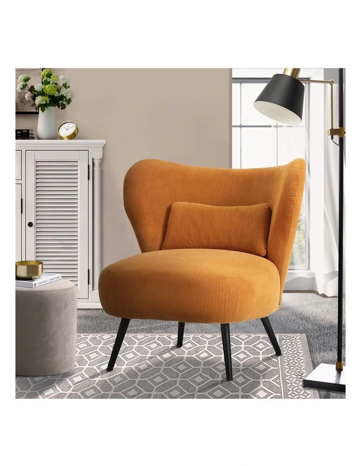 Oikiture Armchair Lounge Chair with Lumbar Pillow Wingback Velvet Orange image 4