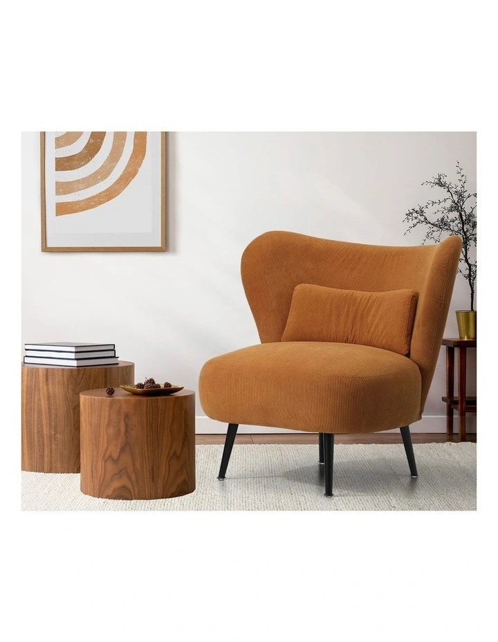 Oikiture Armchair Lounge Chair with Lumbar Pillow Wingback Velvet Orange image 5