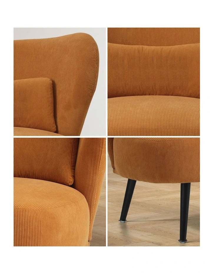 Oikiture Armchair Lounge Chair with Lumbar Pillow Wingback Velvet Orange image 6