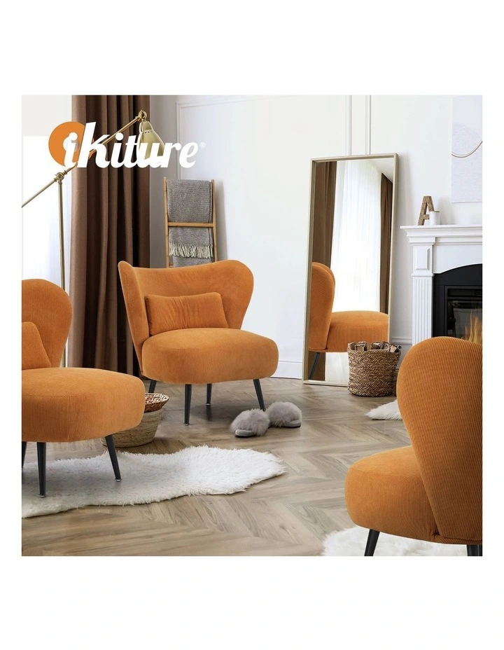 Oikiture Armchair Lounge Chair with Lumbar Pillow Wingback Velvet Orange image 7