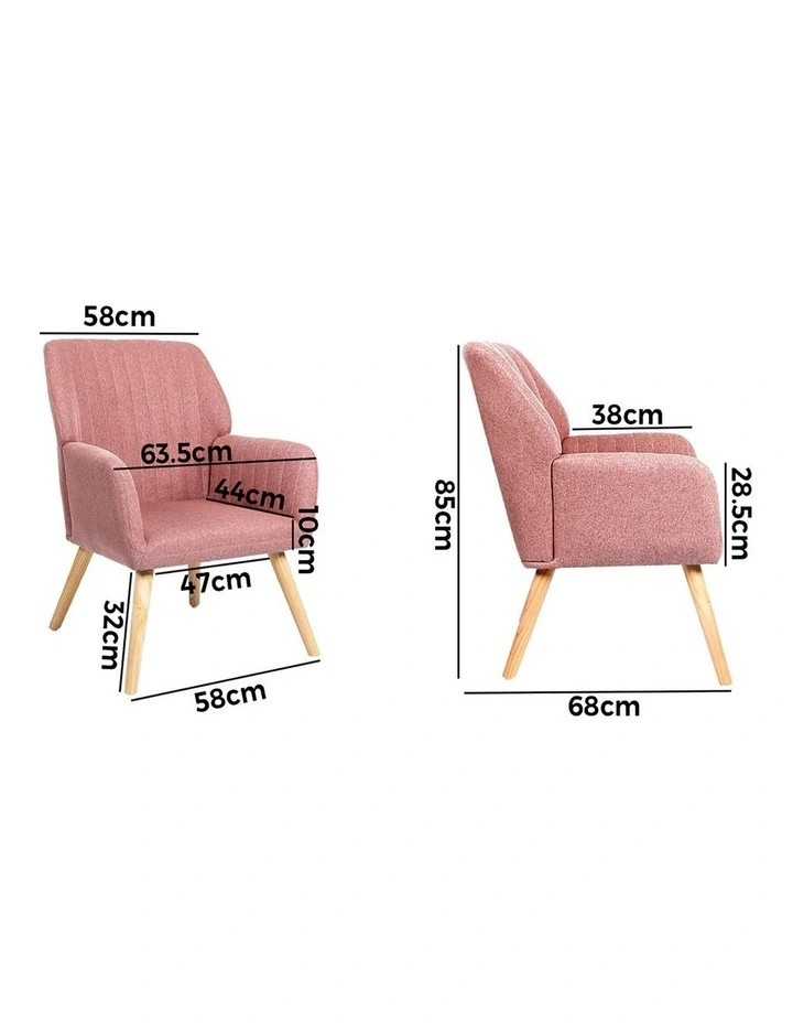 Oikiture Armchair Lounge Sofa Chair Fabric Accent Chairs Armchairs Couches Pink image 3