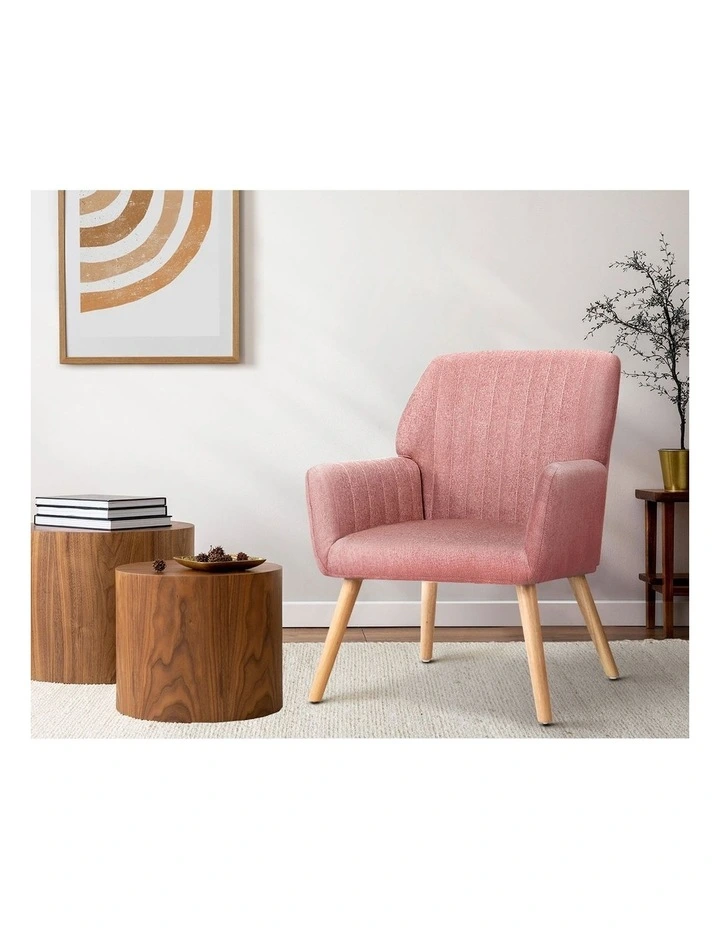 Oikiture Armchair Lounge Sofa Chair Fabric Accent Chairs Armchairs Couches Pink image 5