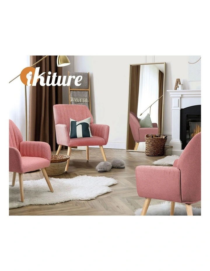 Oikiture Armchair Lounge Sofa Chair Fabric Accent Chairs Armchairs Couches Pink image 7
