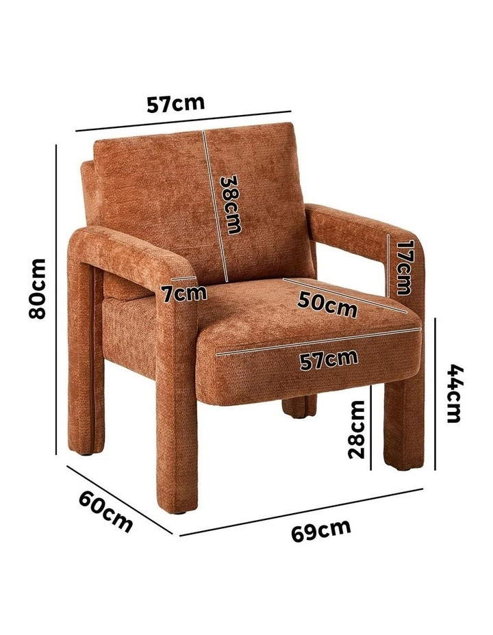 Oikiture Armchair Velvet Accent Chairs 1 Seater Lounge Sofa Chair Orange image 3