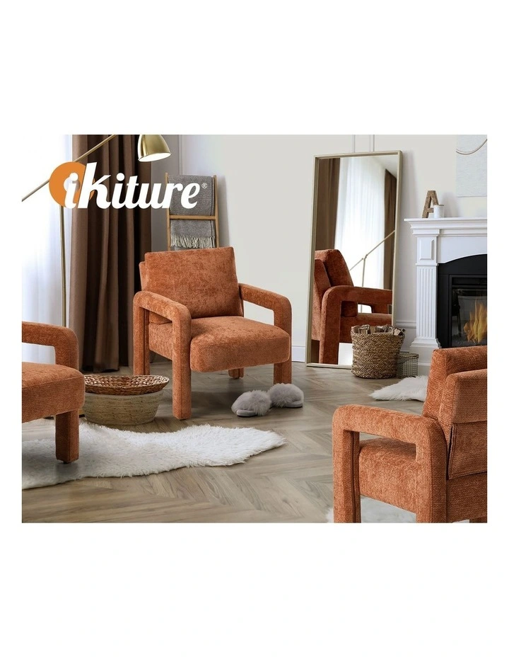 Oikiture Armchair Velvet Accent Chairs 1 Seater Lounge Sofa Chair Orange image 7
