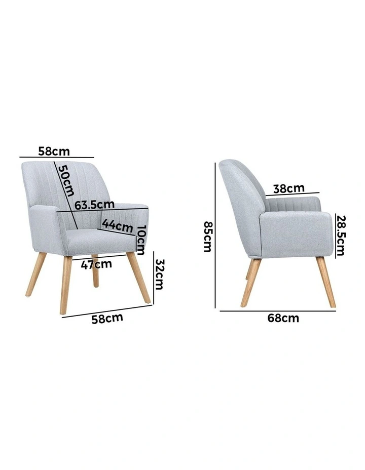 Oikiture Armchair Lounge Sofa Chair Fabric Accent Chairs Armchairs Couches Grey image 3