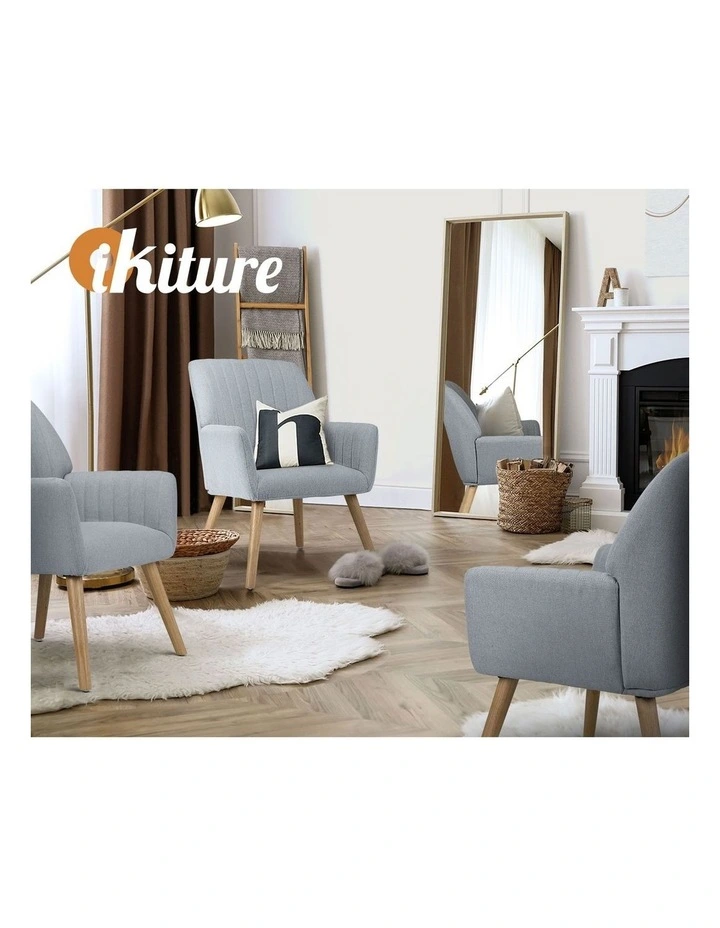 Oikiture Armchair Lounge Sofa Chair Fabric Accent Chairs Armchairs Couches Grey image 7