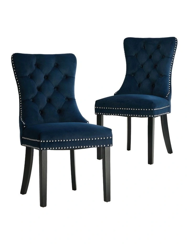 Oikiture 2x Velvet Dining Chairs Upholstered French Provincial Tufted Blue image 1