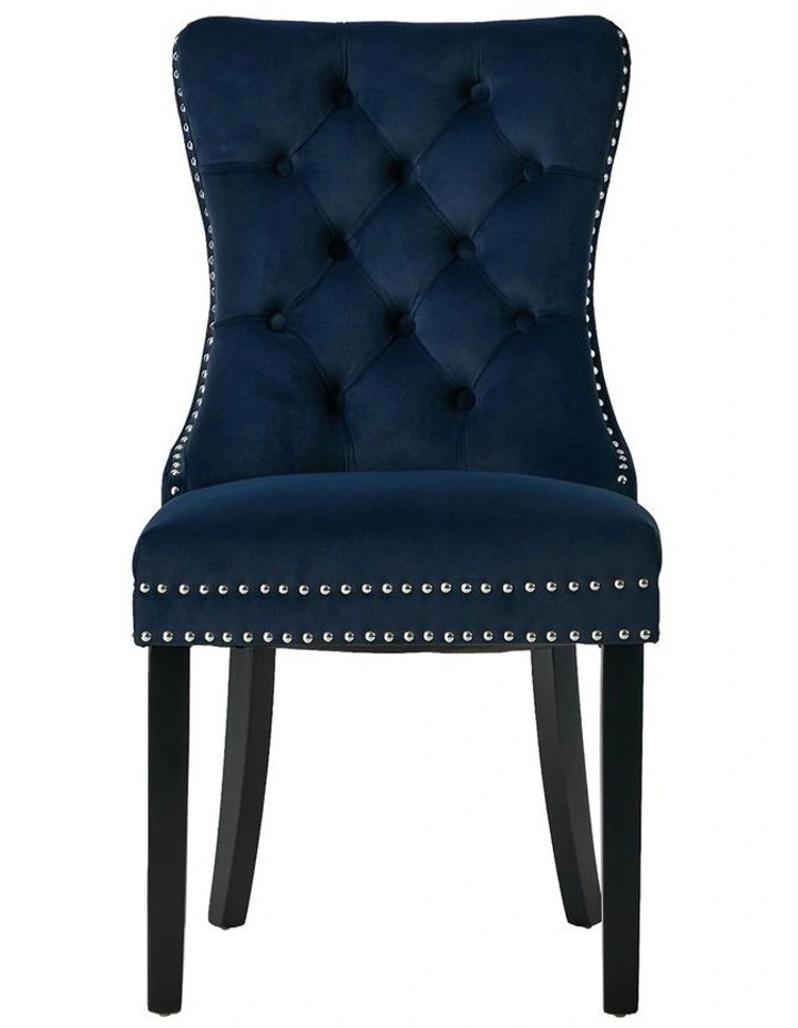 Oikiture 2x Velvet Dining Chairs Upholstered French Provincial Tufted Blue image 2
