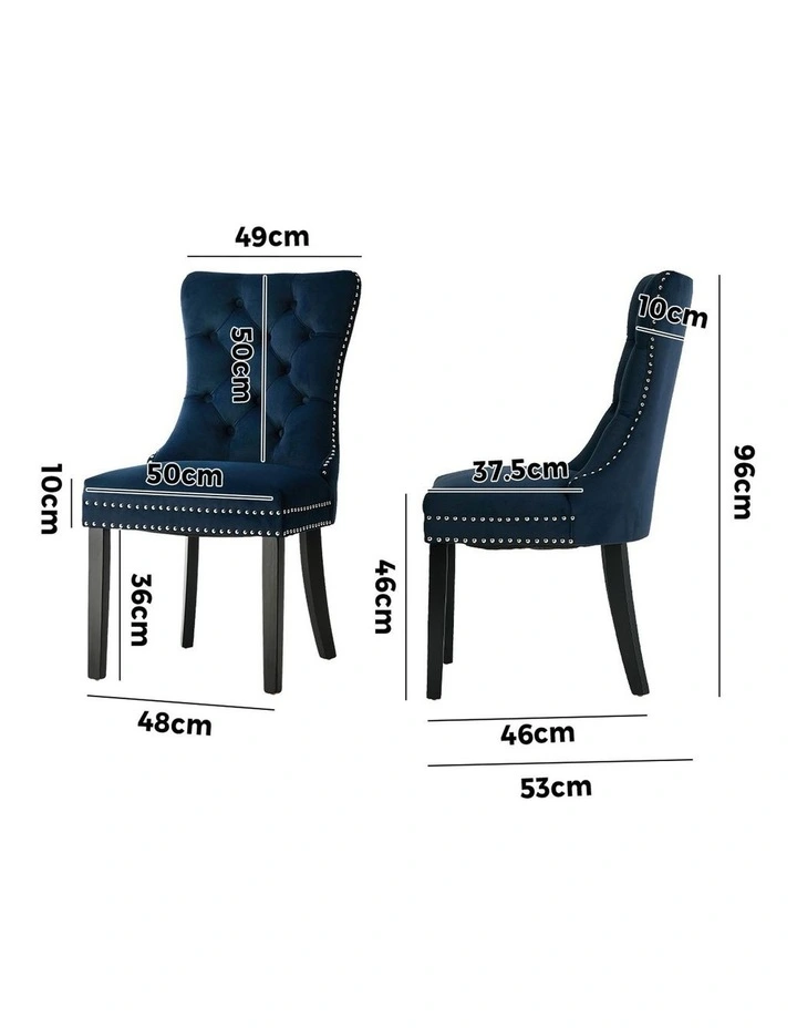 Oikiture 2x Velvet Dining Chairs Upholstered French Provincial Tufted Blue image 3