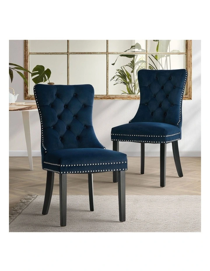 Oikiture 2x Velvet Dining Chairs Upholstered French Provincial Tufted Blue image 4