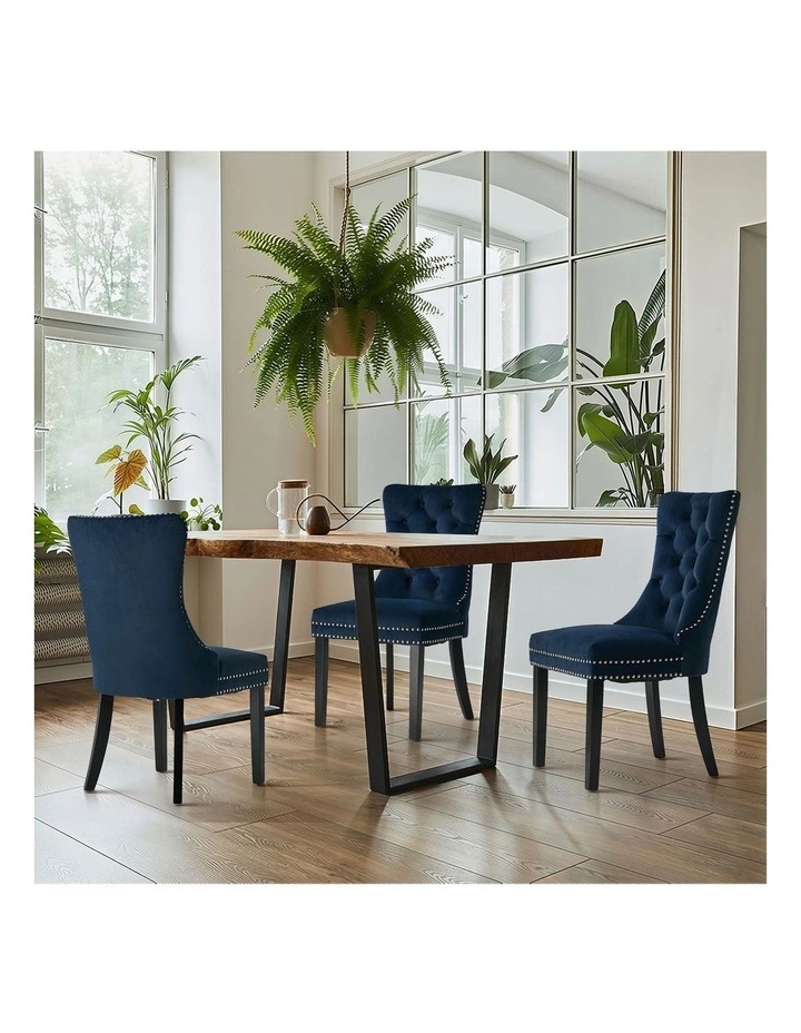 Oikiture 2x Velvet Dining Chairs Upholstered French Provincial Tufted Blue image 5