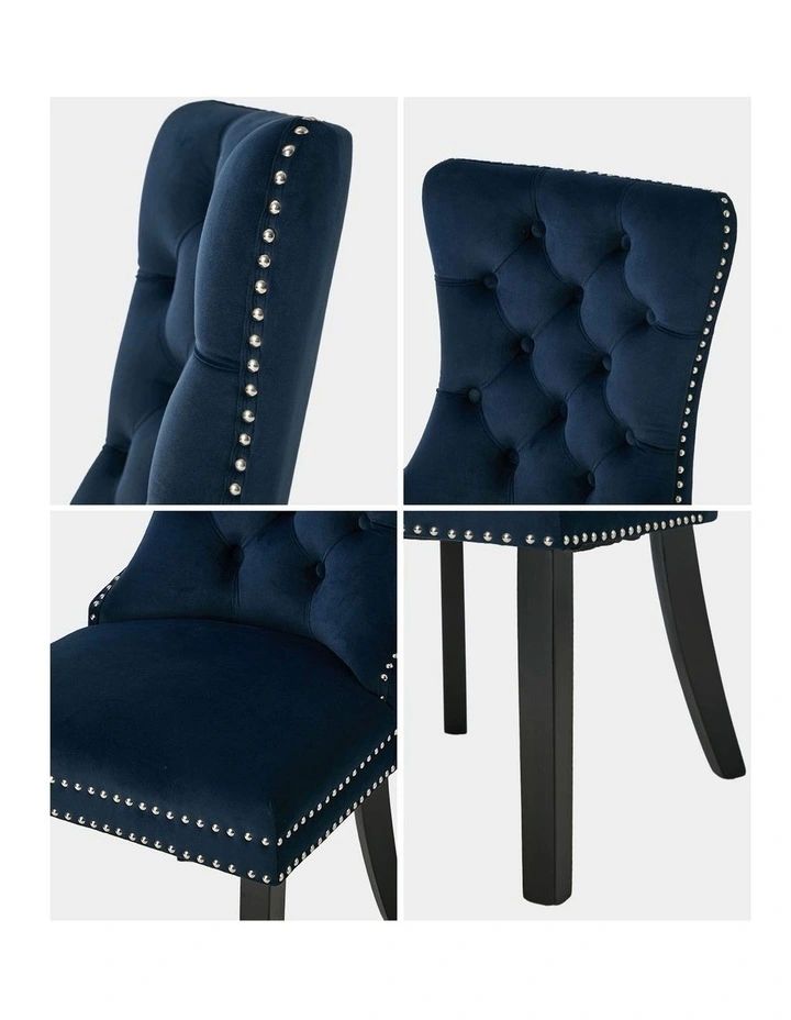 Oikiture 2x Velvet Dining Chairs Upholstered French Provincial Tufted Blue image 6