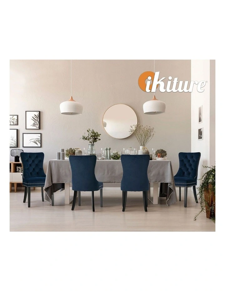 Oikiture 2x Velvet Dining Chairs Upholstered French Provincial Tufted Blue image 7