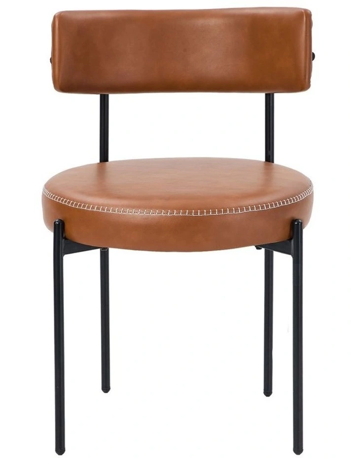 Oikiture 2x Dining Chair Round Kitchen Lounge Seats PU Leather Brown image 2