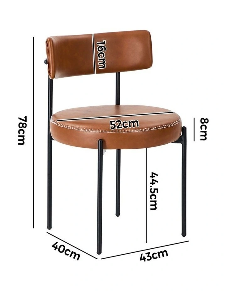 Oikiture 2x Dining Chair Round Kitchen Lounge Seats PU Leather Brown image 3