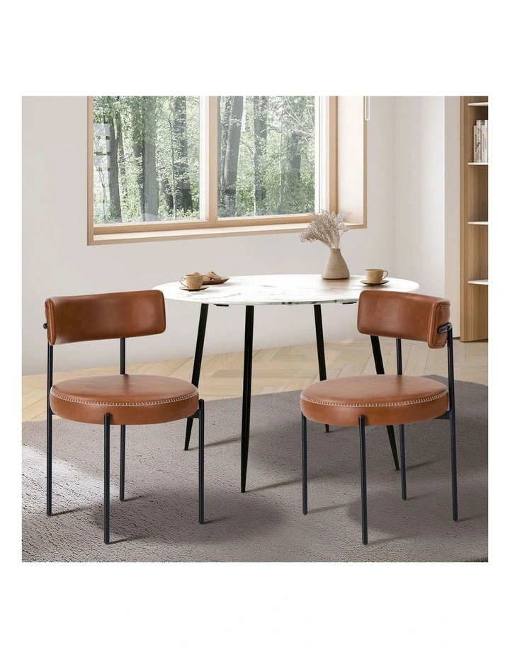Oikiture 2x Dining Chair Round Kitchen Lounge Seats PU Leather Brown image 4