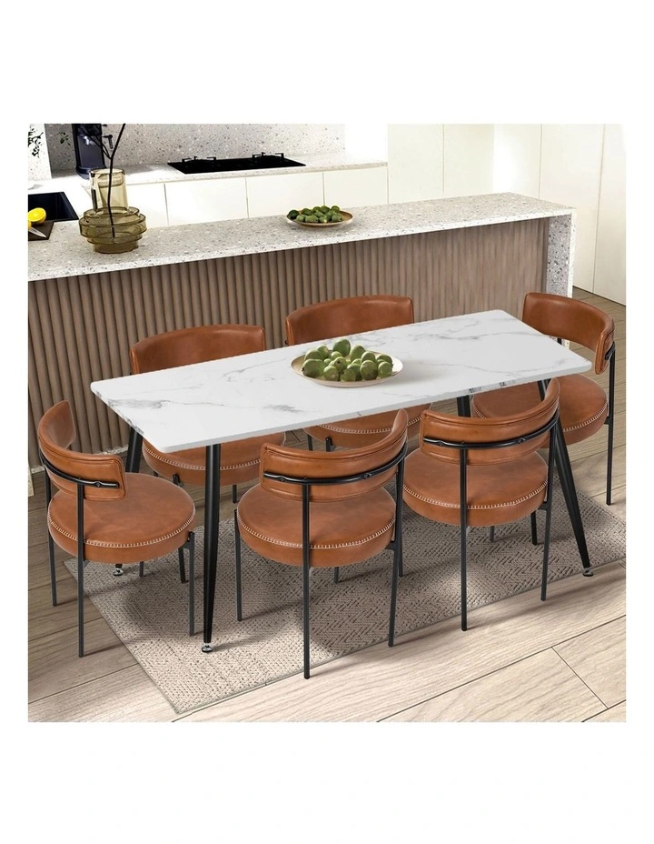 Oikiture 2x Dining Chair Round Kitchen Lounge Seats PU Leather Brown image 5