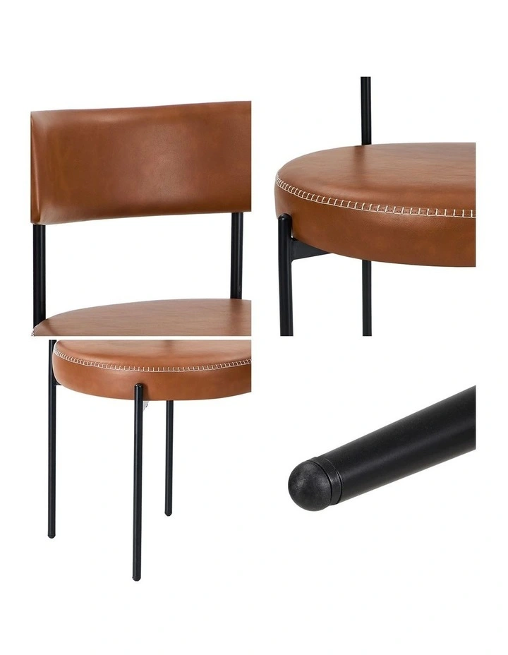 Oikiture 2x Dining Chair Round Kitchen Lounge Seats PU Leather Brown image 6