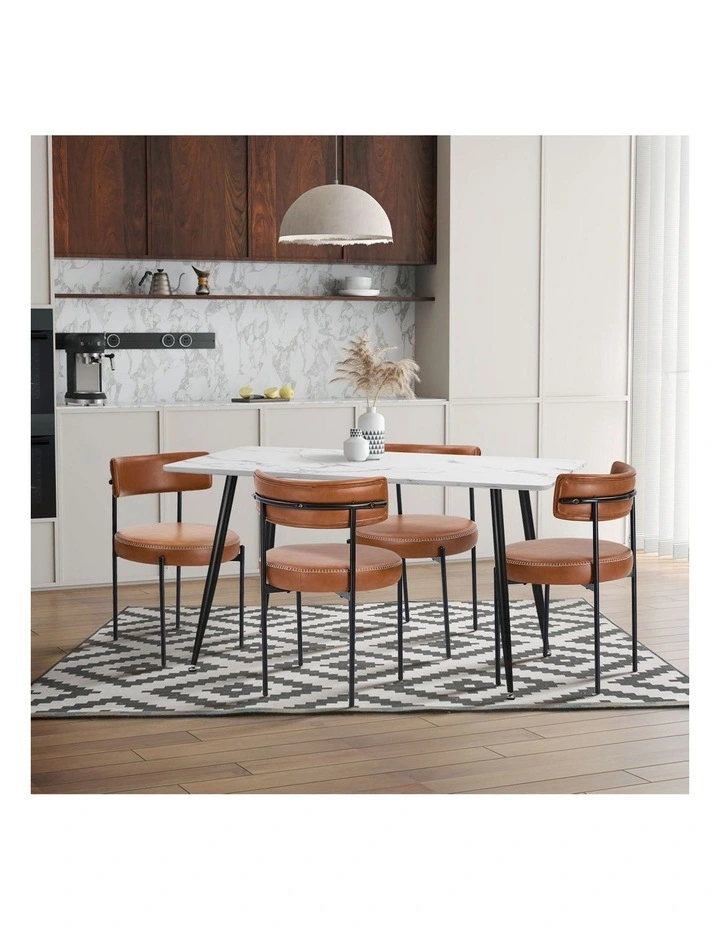 Oikiture 2x Dining Chair Round Kitchen Lounge Seats PU Leather Brown image 7