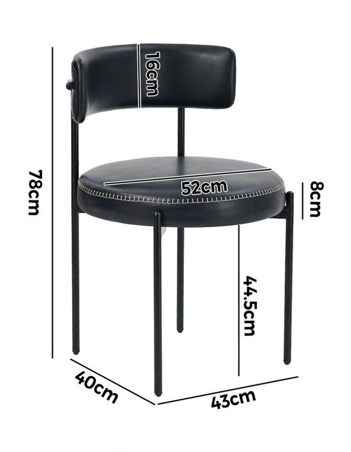 Oikiture 2x Dining Chair Round Kitchen Lounge Seats PU Leather Black image 3
