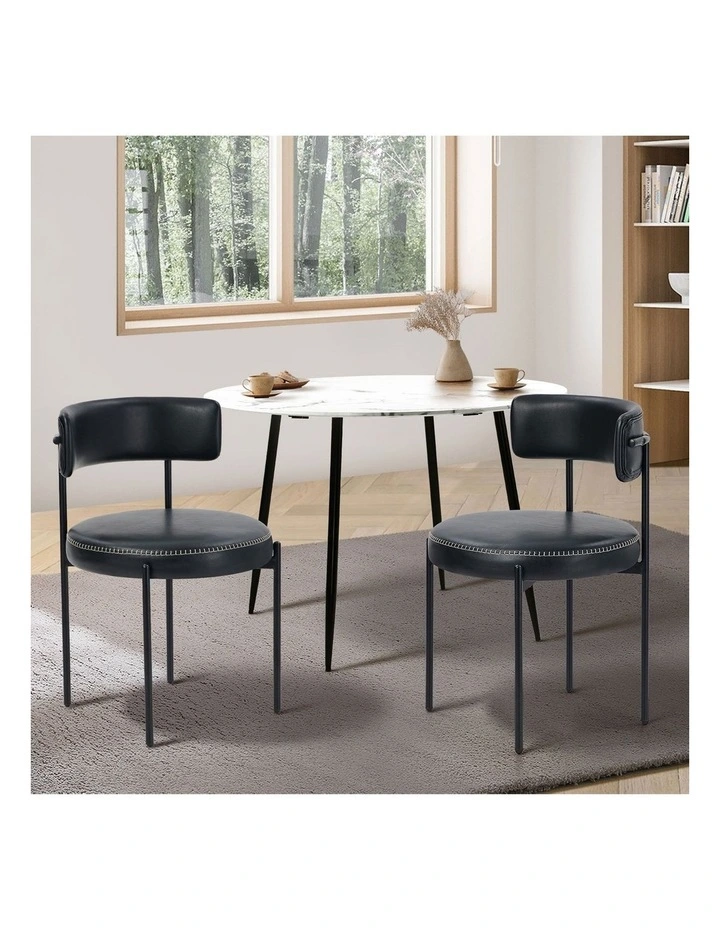 Oikiture 2x Dining Chair Round Kitchen Lounge Seats PU Leather Black image 4